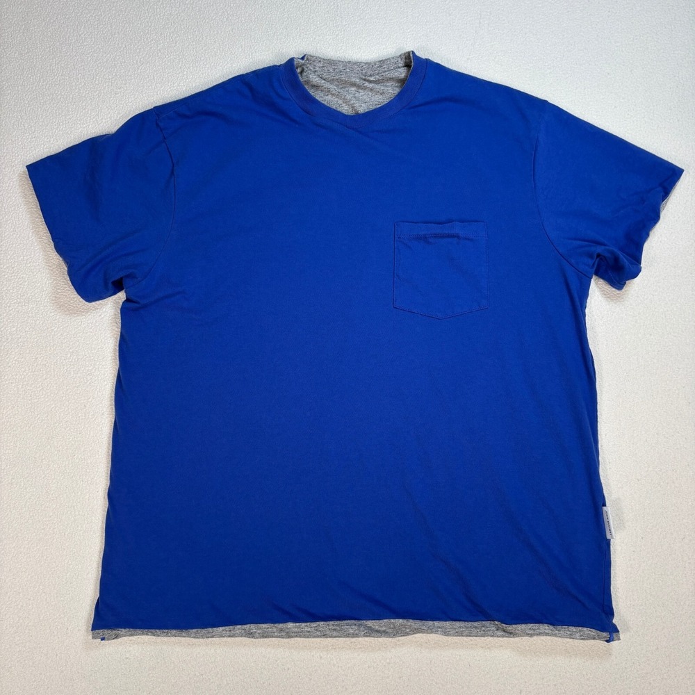 John Elliott Reversible T-Shirt Men's M Blue Heather Gray Cotton Pocket USA Made